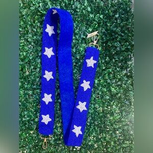 BRAND NEW WITH TAGS Blue Beaded Purse Strap with White Stars